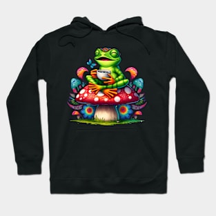 Hippie Frog | Coffee Break on a mushroom  | T Shirt Design Hoodie